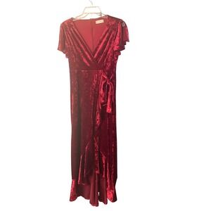 Altr'd State Red Velvet Burnout Wrap Dress Size M Holiday Party Whimsygoth Goth
